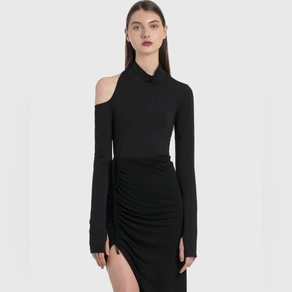 Helmut Lang Black Asymmetrical Cut Out Bodysuit - Picture 1 of 8